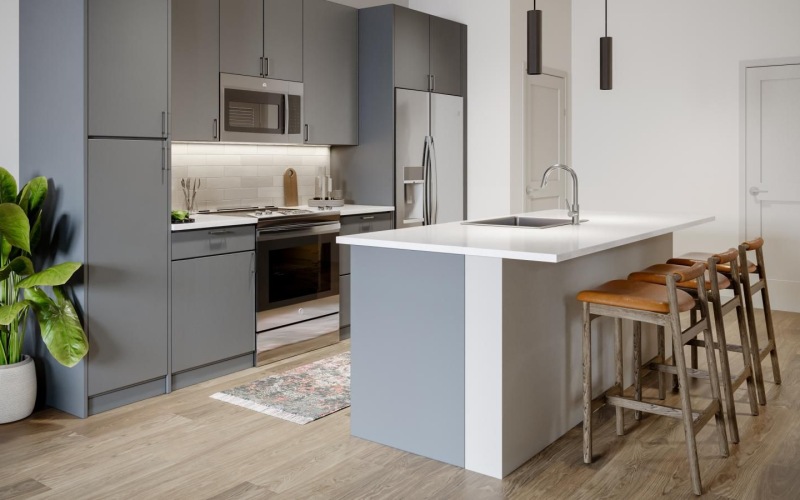 a kitchen with a table and chairs