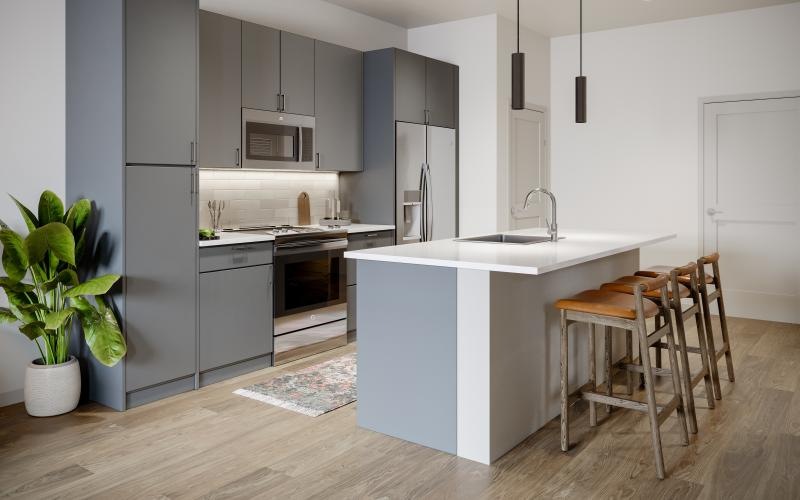 a kitchen with a table and chairs