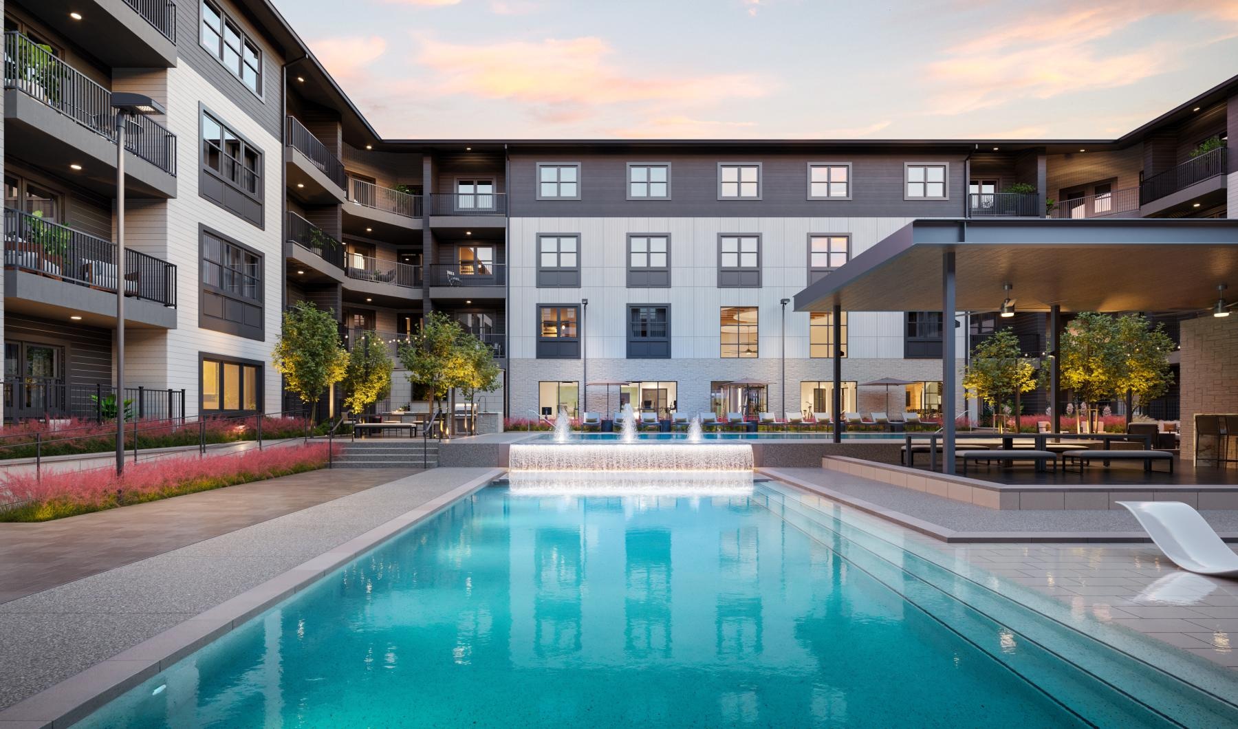 a swimming pool in a courtyard